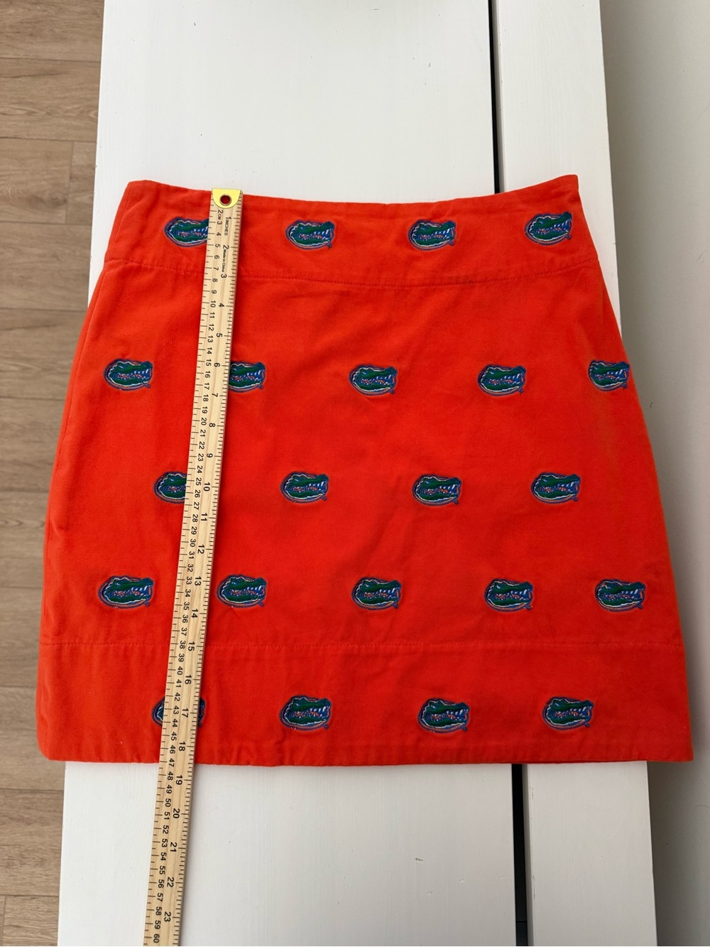 Penningtons Bright Orange Mini Skirt with Blue Embroidered Logos - Picture 5 of 10